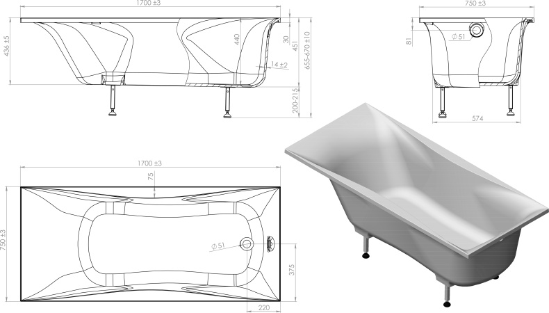 Ванна из искусственного камня Астра-Форм Вега 170x75 01010043 - 6