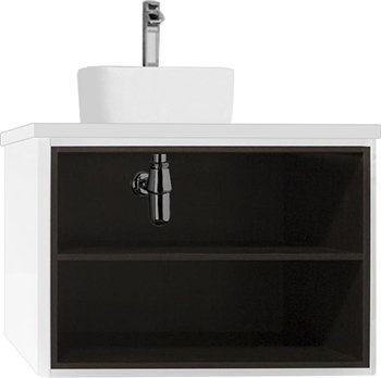 Тумба с раковиной открытая Aquaton Брук 80 белый-темное дерево - 0