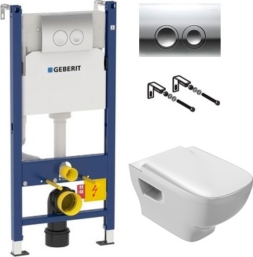 Комплект Система инсталляции для унитазов Geberit Duofix Delta 458.124.21.1 3 в 1 с кнопкой смыва + Чаша для унитаза подвесного Jacob Delafon Struktura - 0