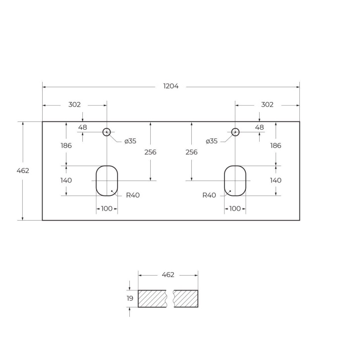 Столешница под раковину с двумя отверстиями BelBagno 120 белый матовый EK-120-2-BO - 4