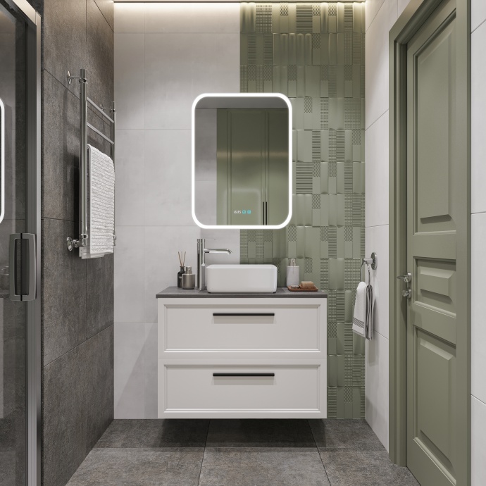 Зеркало-шкаф STWORKI Алта 60 см, с LED подсветкой и часами, смарт, прямоугольное, сенсорное управление LED-00002579 - 1