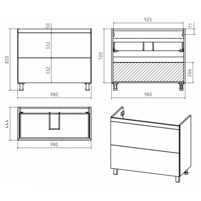 Тумба под раковину напольная Misty Атлантик 100 серая матовая П-Атл-01100-5012Я - 1