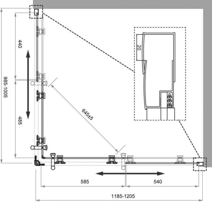 Душевой уголок BelBagno Uno-195 AH 2 120/100 C Nero профиль черный, стекло прозрачное UNO-195-AH-2-120/100-C-NERO - 3