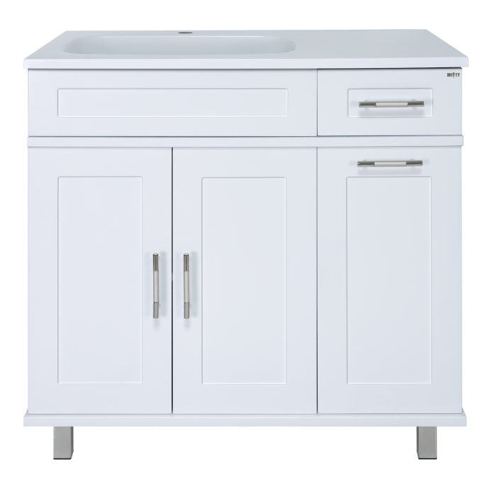 Тумба с раковиной Misty Купер 90 L с бельевой корзиной белый - 0