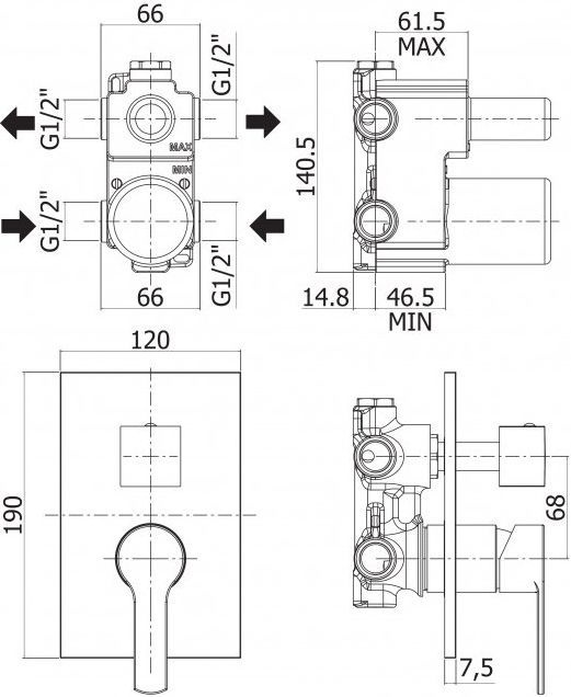 Смеситель Cezares Ovest DEV3-BIO С ВНУТРЕННЕЙ ЧАСТЬЮ, для душа, белый OVEST-DEV3-BIO - 1