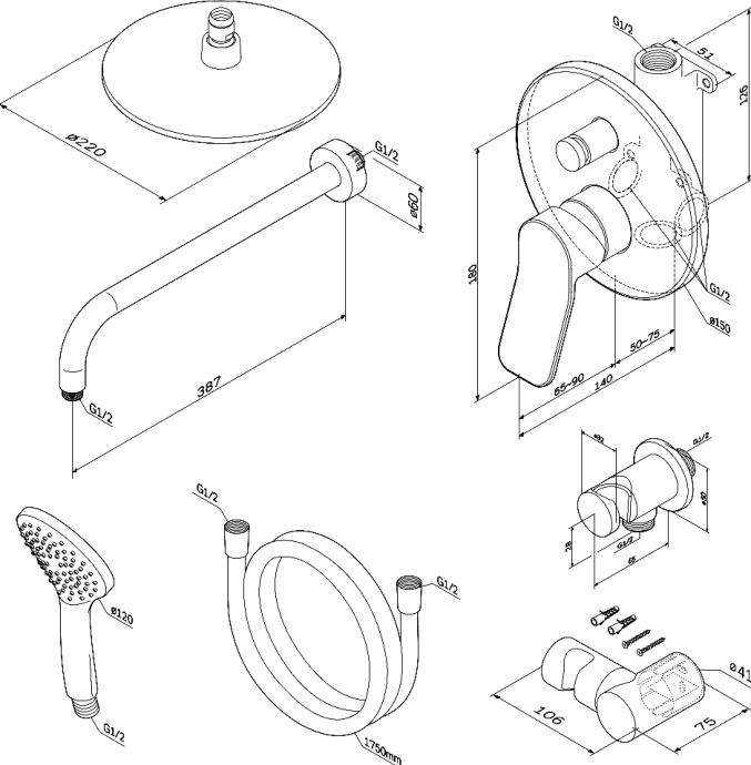 Душевой комплект AM.PM X-Joy для душа, чёрный FB85A1RH02 - 7