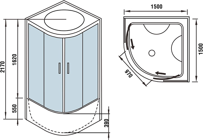 Душевой бокс Weltwasser WW500 EMMER 15055 150х150 хром  10000003291 - 14