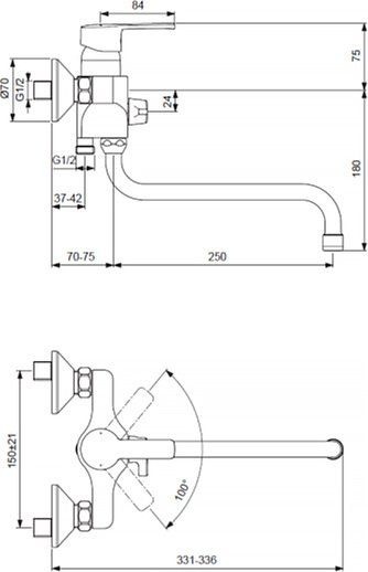 Смеситель для ванны Vidima Uno хром  BA239AA - 1