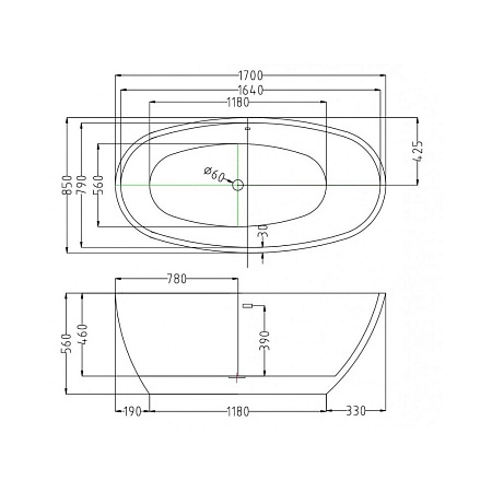 Акриловая ванна Esbano Sophia 170х85 черный  ESVASOPHB - 2