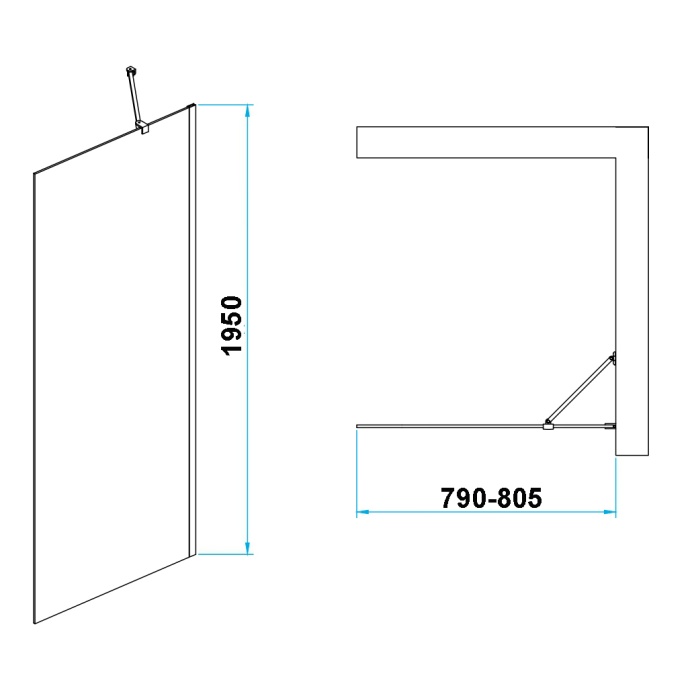 Душевая перегородка RGW Walk In WA-102 80х195 профиль хром стекло прозрачное 351010208-11 - 1