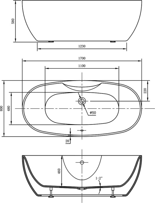 Акриловая ванна Vincea VBT-405B-1700 белая - 3