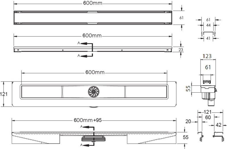 Душевой лоток Berges Wasserhaus B1 Keramik 60 см 091017 - 9