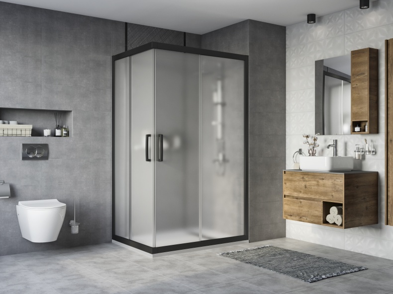 Душевой уголок STWORKI Карлстад DE019RC90120200 120x90 см профиль черный матовый, стекло матовое 3GW131TTKK000 - 1