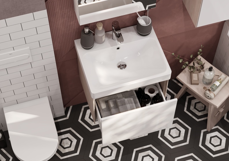 Комплект мебели Aquaton Асти 55 белый-светлое дерево - 1