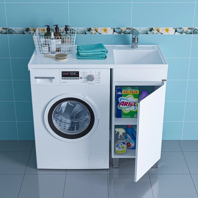 Тумба под раковину над стиральной машиной Санта Марс 38 белый 700221 - 3