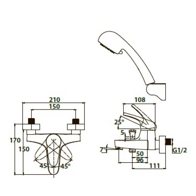 Смеситель Kaiser County 55022 для ванны с душем, хром - 1
