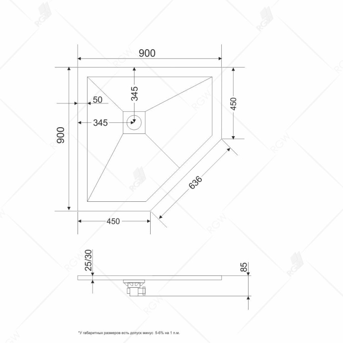 Поддон для душа RGW Stone Tray ST/T-0099G 90х90х2,5 с сифоном 16155099-02 - 1