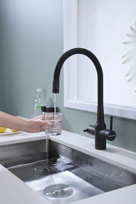 Смеситель для кухни Paulmark Salix с гибким изливом темно серый - черный матовый Sa213419-401 - 3