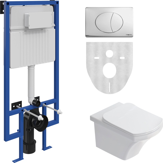 Комплект Унитаз подвесной STWORKI Хальмстад SETK2804-0606-001-1-6000 с микролифтом + Система инсталляции для унитазов STWORKI 510162 с кнопкой смыва 230823 хром матовый 561307 - 0