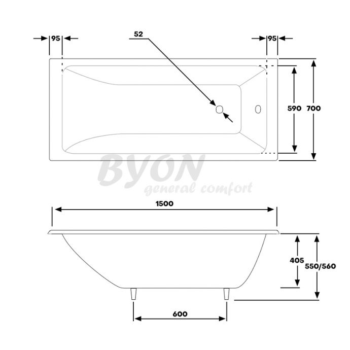 Чугунная ванна Byon Vilma 150x70  Н0000204 - 6