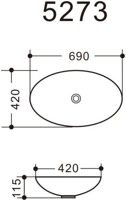 Раковина керамическая накладная AM5273-W, цвет белый глянец, 690x420x115 мм - 3