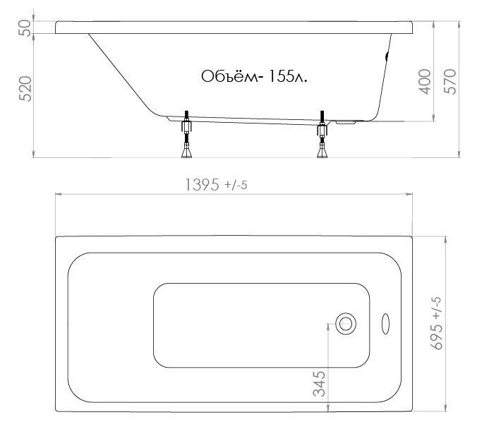 Акриловая ванна Triton Ультра 140х70 Щ0000017118 - 1