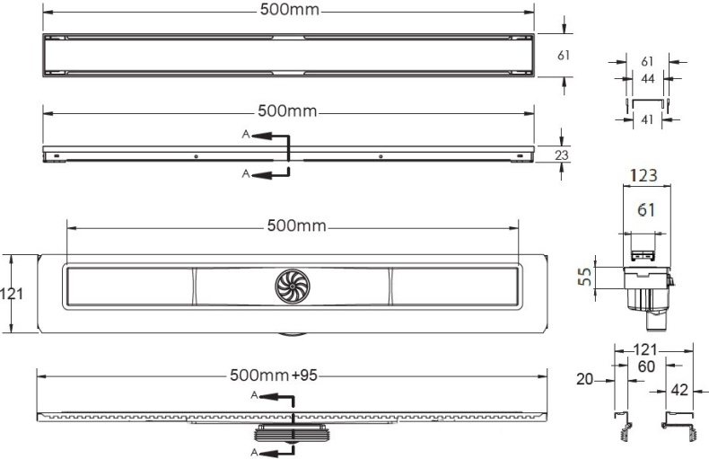 Душевой лоток Berges Wasserhaus B1 Keramik 50 см 091016 - 9