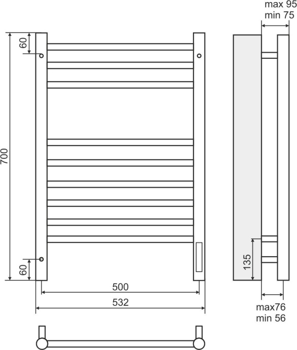 Электрический полотенцесушитель Terminus Аврора П9 500x700 Хром 4670078527240 - 2