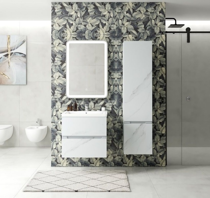 TECHNO Шкаф подвесной, фасады асимметричные, Монти мрамор 400x300x1600, AM-Techno-1600-AC-SO-MR960-R - 0