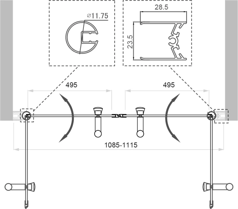 Душевая дверь в нишу BelBagno Uno 110х185 профиль хром стекло рифленое UNO-B-2-110-CH-Cr - 4