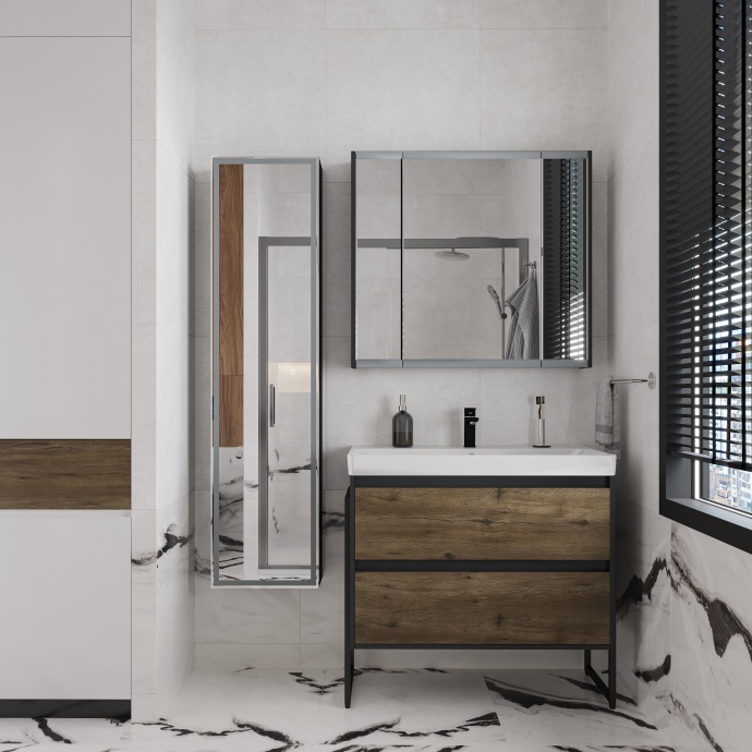 Шкаф-пенал с зеркалом STWORKI Кронборг МВК077 40, с подсветкой, черный - 2