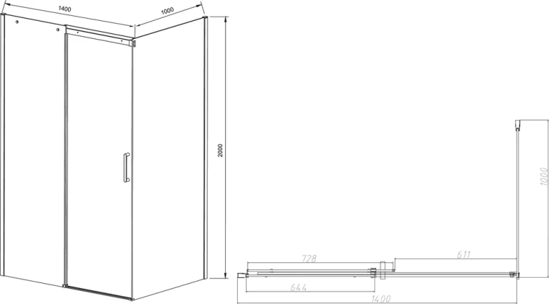 Душевой уголок Vincea Dice 140х100 профиль хром стекло прозрачное VSR-4D1014CL - 3
