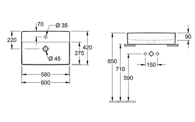 Накладная раковина Villeroy&Boch Memento 60 белая 4A076001 - 1