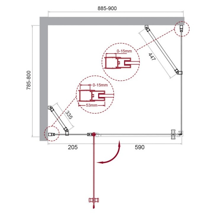 Душевой уголок BelBagno Etna 90х80 хром  ETNA-AH-12-90/80-C-Cr - 6