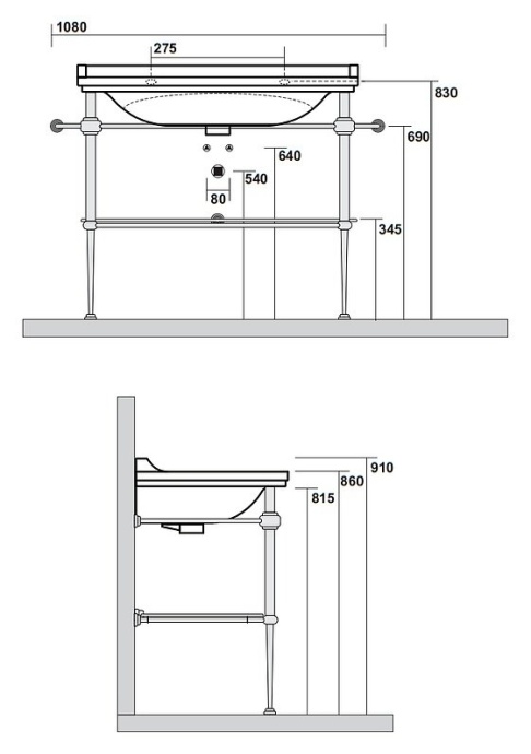 Kerasan Waldorf Металлическая структура для раковины 100см, со стеклянной полочкой, цвет золото  (из 2-х коробок: арт. 919691+920291 и 919901) 9196K2 oro - 2