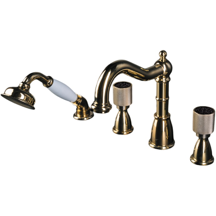 Смеситель на борт ванны Boheme Royal Cristal золото с черными кристаллами Preciosa 395-Royal/CRST black - 0