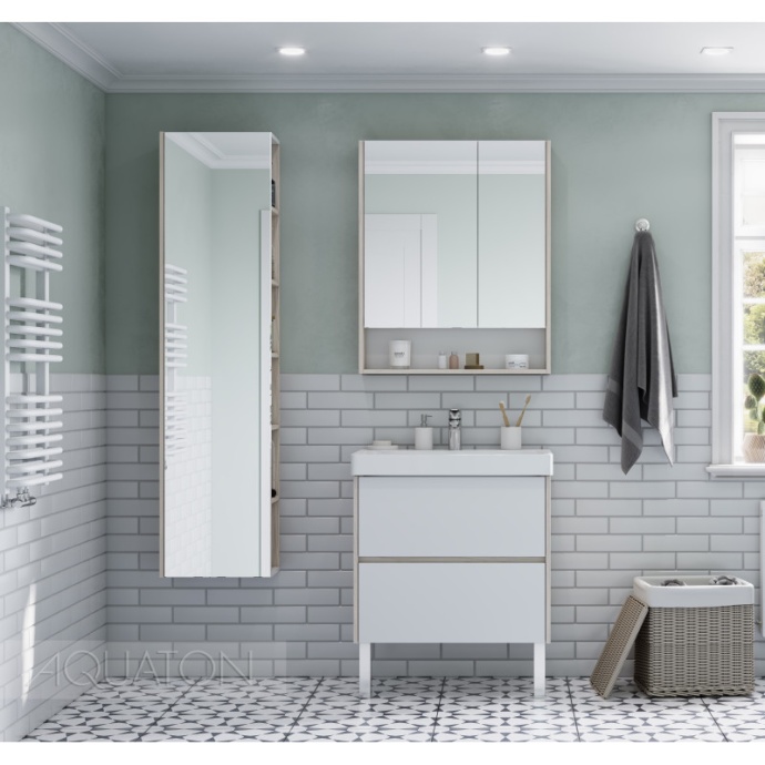 Комплект мебели Aquaton Сканди 70 белый - светлое дерево - 0