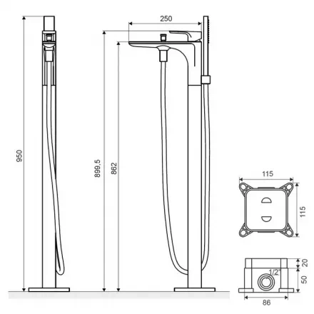 Смеситель для ванны напольный Excellent Keria черный матовый AREX.2055BL - 2