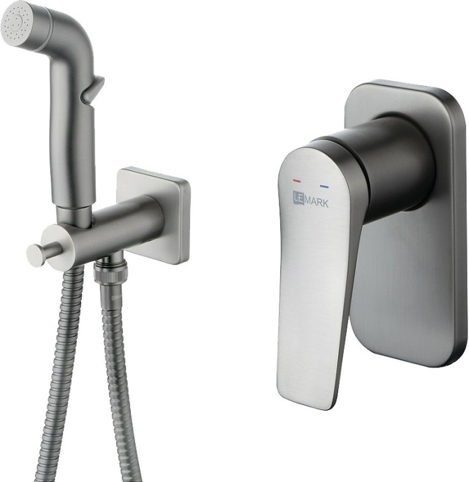 Смеситель Lemark Bronx LM3719GM с гигиеническим душем, встраиваемый, графит - 0