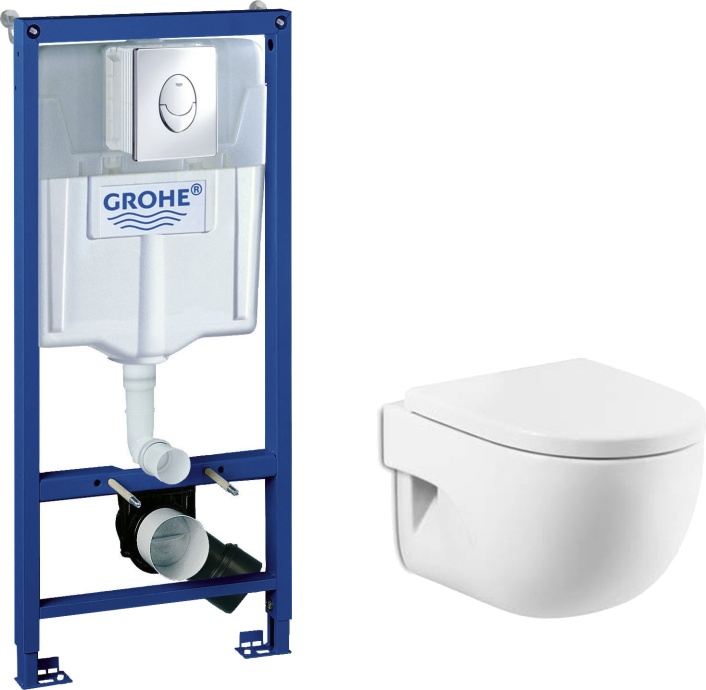 Комплект Система инсталляции для унитазов Grohe Rapid SL 38721001 3 в 1 с кнопкой смыва + Чаша для унитаза подвесного Roca Meridian 346248000  - 0