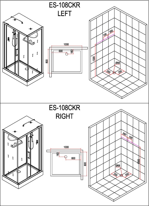Душевая кабина Esbano  100x80 см (ES-108CKR) ESKB108CKR - 7
