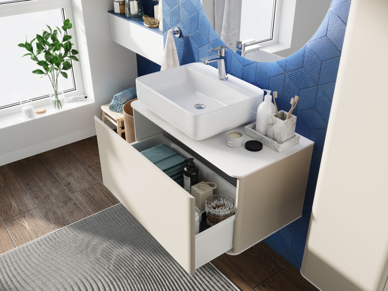 Тумба с раковиной STWORKI Ноттвиль 80 бежевый шелк, без выреза под смеситель 444554 - 2