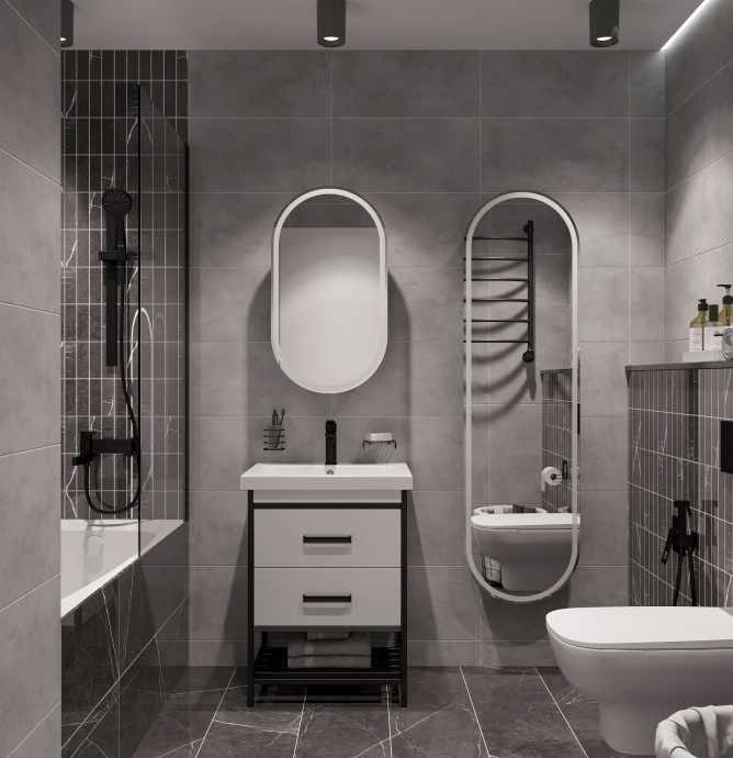 Шкаф-пенал STWORKI Мальмё МВК075 45, с подсветкой, белый - 2