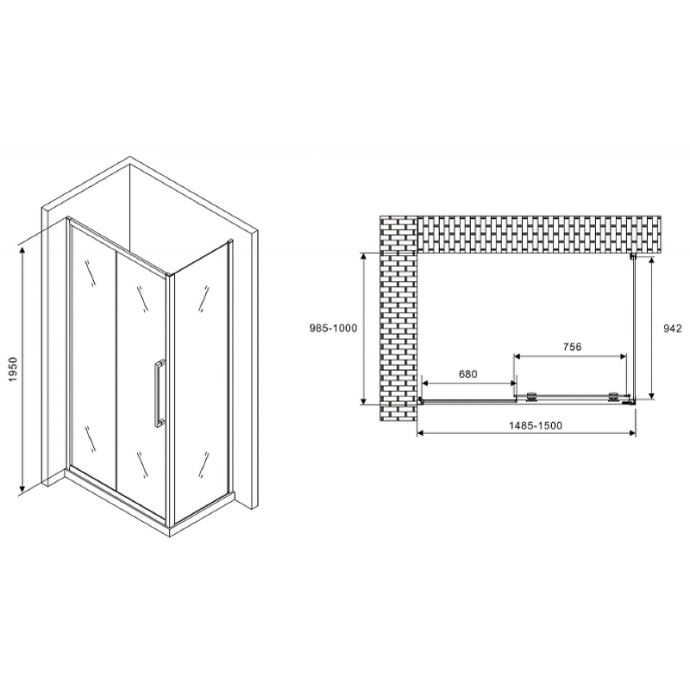 Душевой уголок Abber Schwarzer Diamant 150х100 хром стекло матовое AG30150MH-S100M - 1