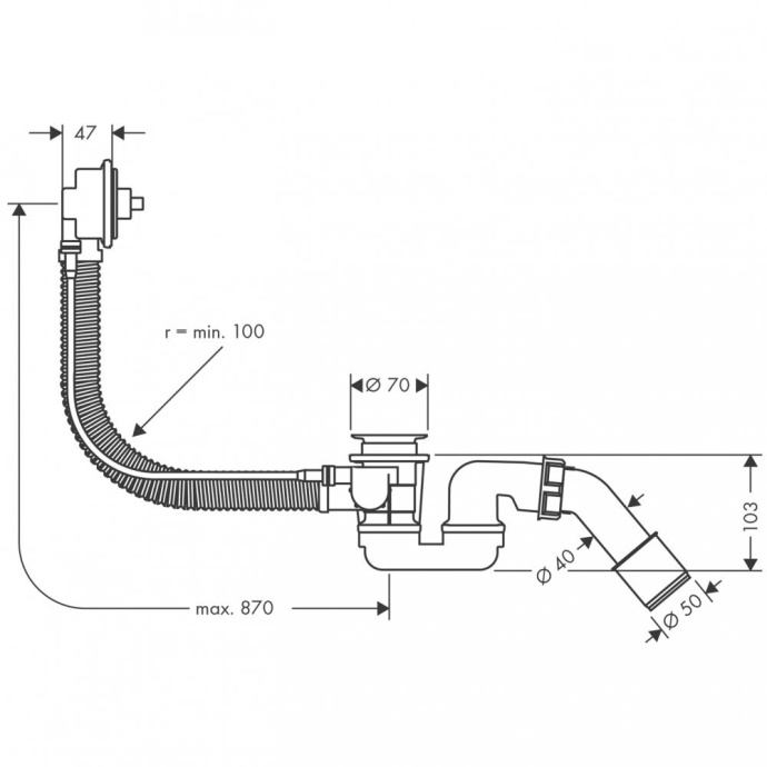 HANSGROHE(Flexaplus) Скрытая часть слива/перелива для ванны, для нестандартных ванн, шт 58141180 - 1