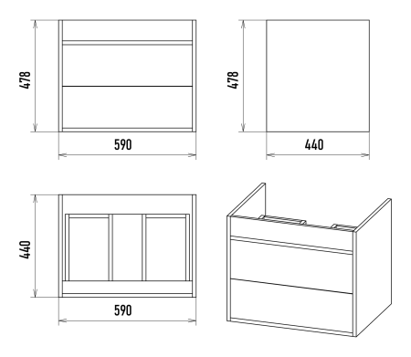 Тумба с раковиной Misty Кедр 60 темное дерево - черная УТ000014436 - 2