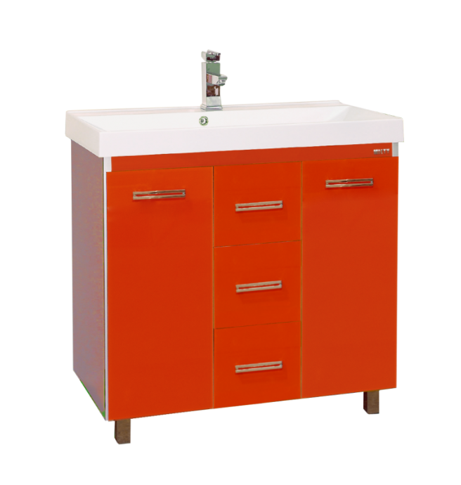 Джулия QVATRO - 90 Тумба с 3 ящ. ПРЯМАЯ красная Л-Джк01090-0410Пр3Я - 0