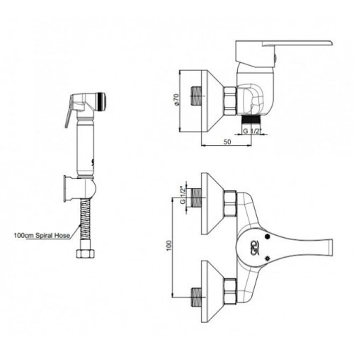 Гигиенический душ со смесителем GPD Atros хром MTB65 - 1
