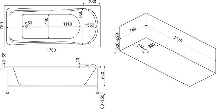 Акриловая ванна Bas Мальта 170 см В 00023 - 4