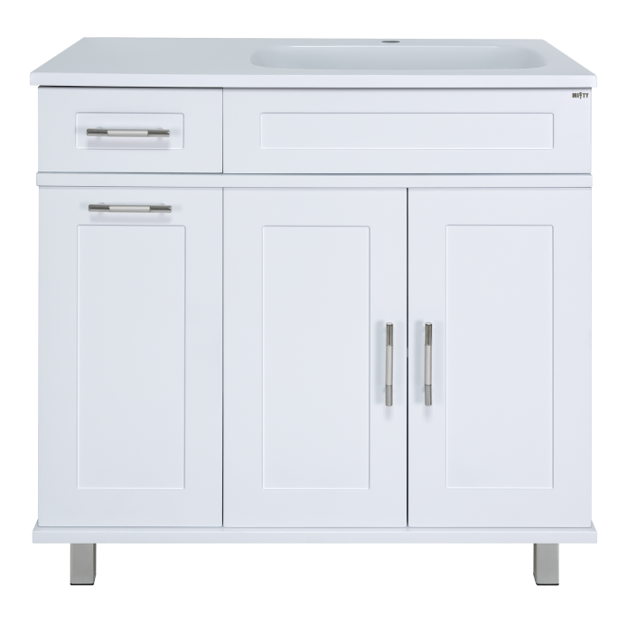 Тумба под раковину Misty Купер 90 R с бельевой корзиной белый П-Куп01090-012БкП - 0